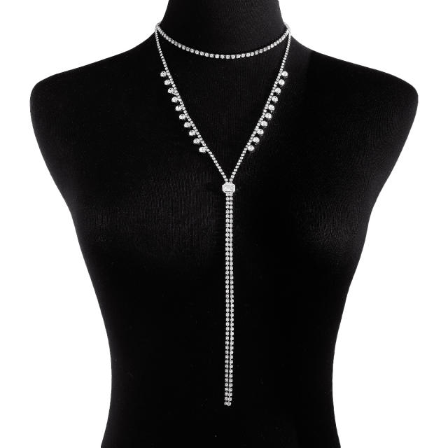 Elegant rhinestone setting lariet necklace
