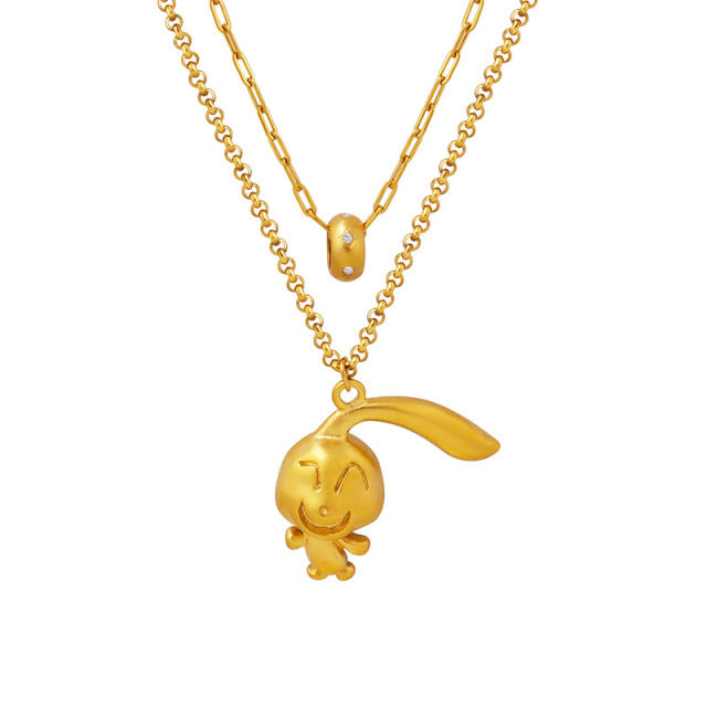 INS trend personality cute rabbit two layer stainless steel necklace