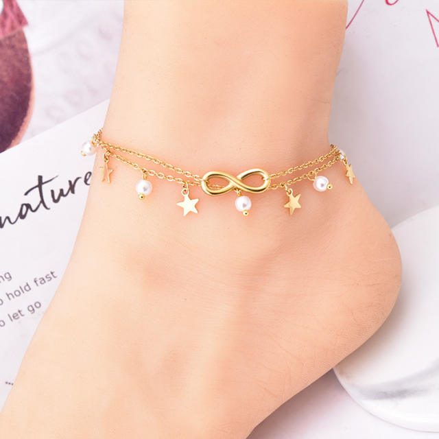 Korean fashion two layer infinity stainless steel anklet