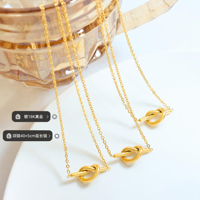 Korean fashion knot heart stainless steel necklace