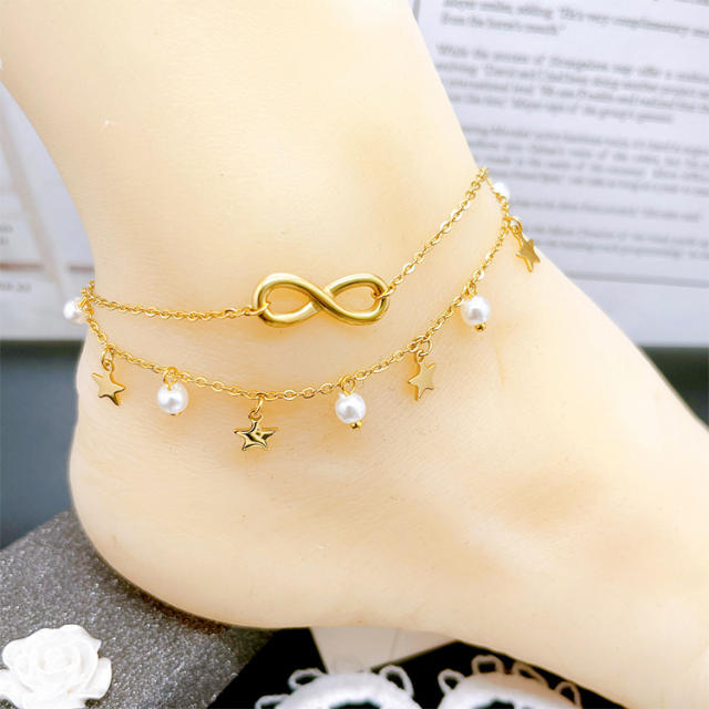 Korean fashion two layer infinity stainless steel anklet