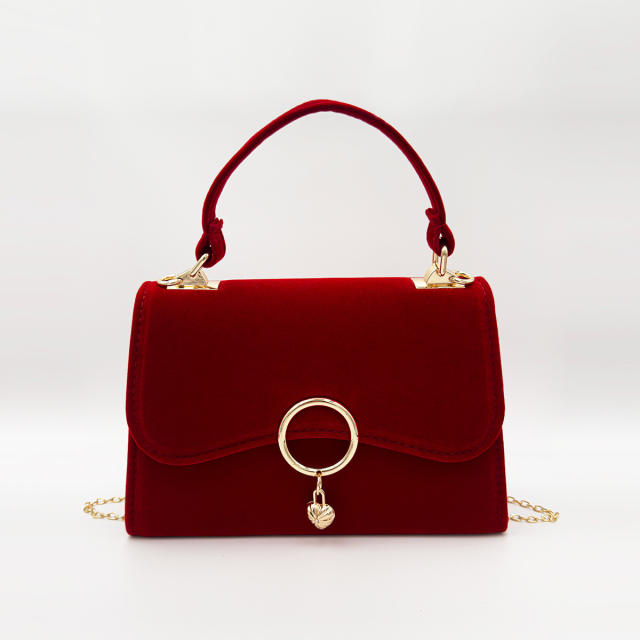 Luxury red color velvet evening bag