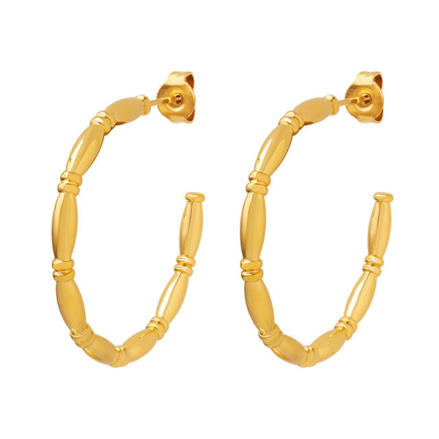 Personality bamboo stainless steel open hoop earrings