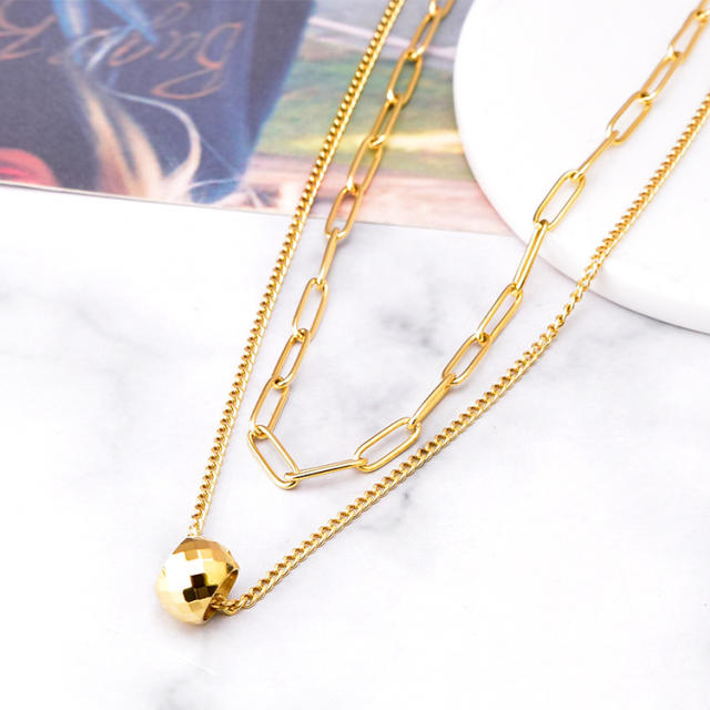 Occident fashion two layer ball stainless steel necklace