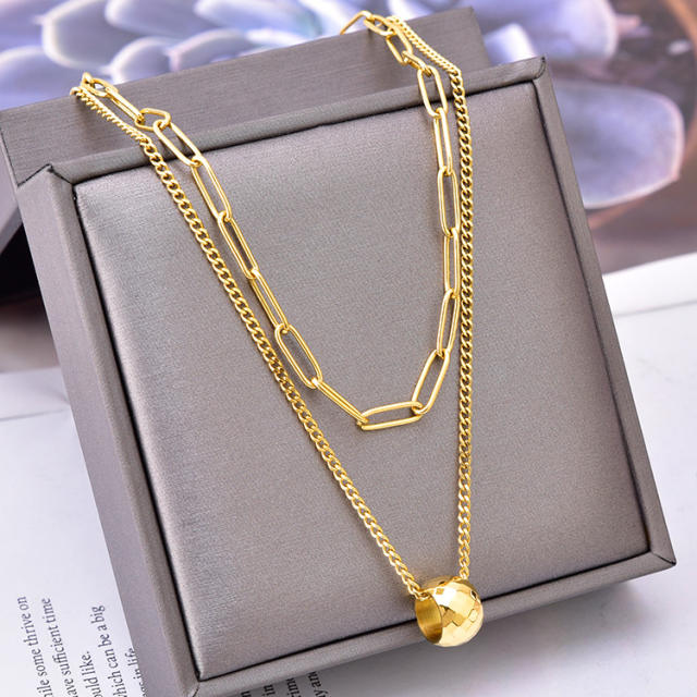 Occident fashion two layer ball stainless steel necklace