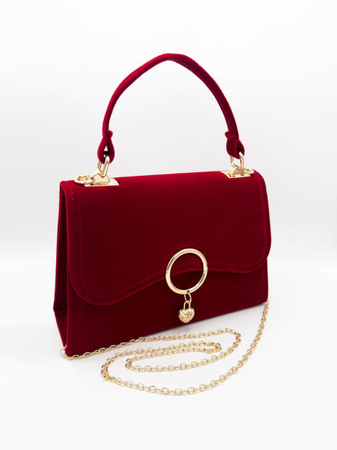Luxury red color velvet evening bag