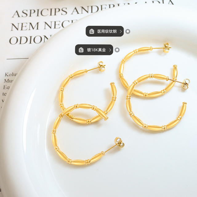 Personality bamboo stainless steel open hoop earrings