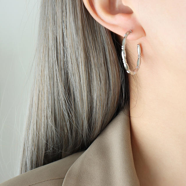 Personality bamboo stainless steel open hoop earrings