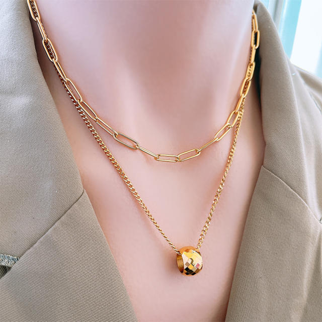 Occident fashion two layer ball stainless steel necklace