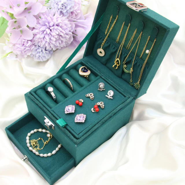 Korean fashion dark green color jewelry box
