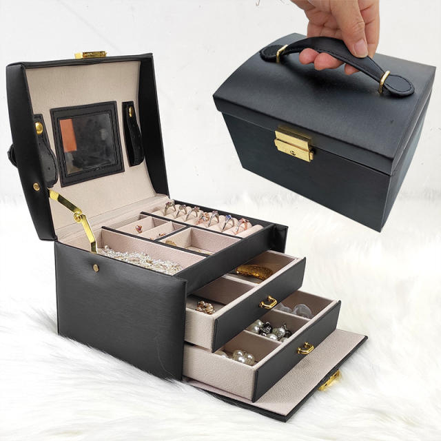 PU leather handle jewelry box