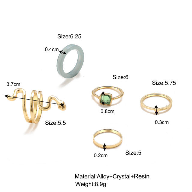 5pcs personality snake arcylic stackable rings