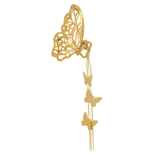 Personality gold color hollow butterfly tassel hair claw