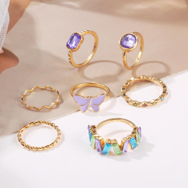 7pcs purple color butterfly stackable rings