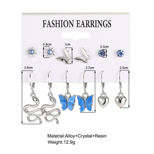 Personality snake blue butterfly earring set