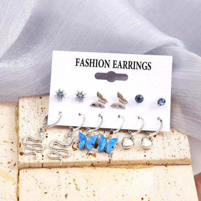 Personality snake blue butterfly earring set