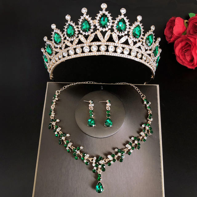Luxury color glass crystal statement crown jewelry set