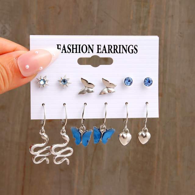 Personality snake blue butterfly earring set