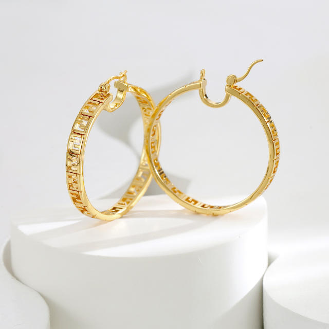 Vintage hollow design gold plated copper hoop earrings
