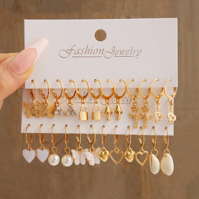 Creative 12pcs butterfly charm huggie earrings set