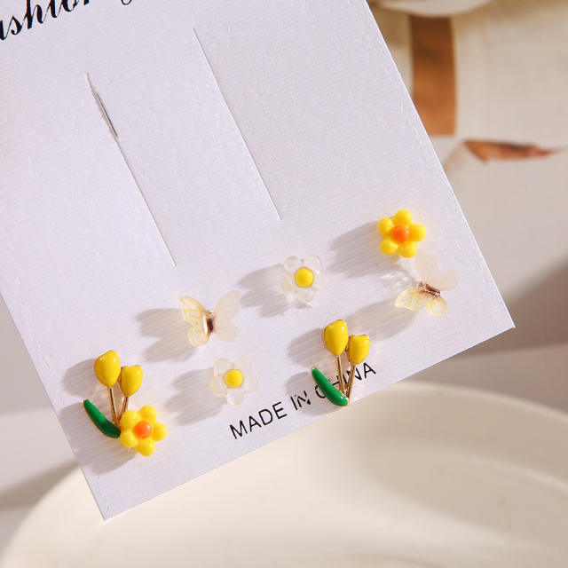 8pcs sweet color flower tiny studs earring set