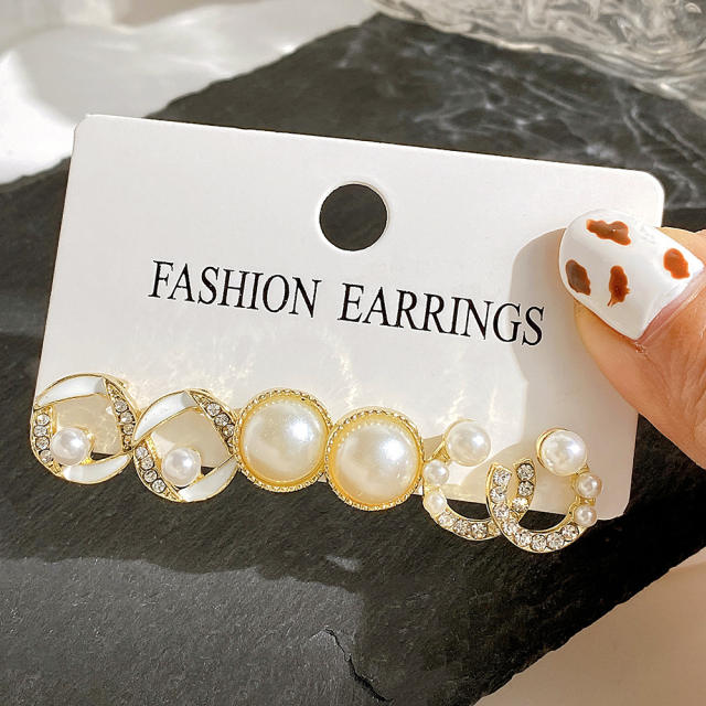 3pcs elegant rhinestone studs earrings set