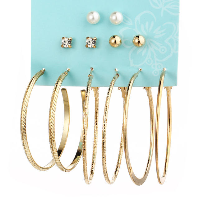 6 pair classic hoop earrings set