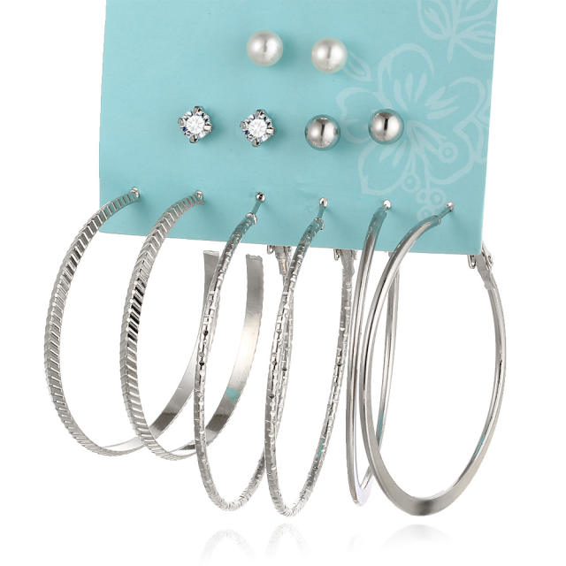 6 pair classic hoop earrings set