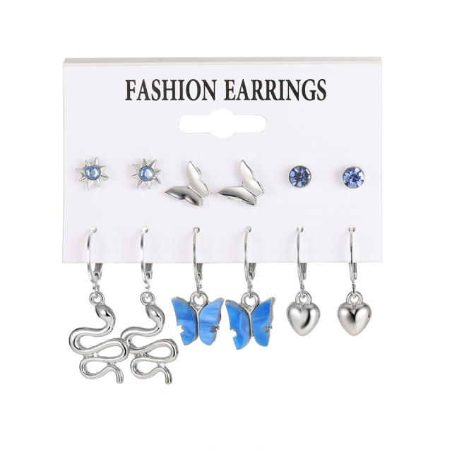 Personality snake blue butterfly earring set