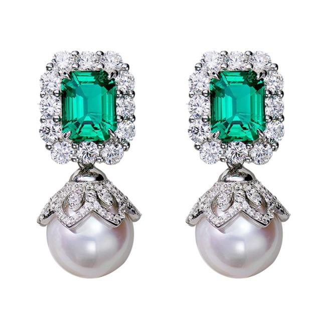 Elegant emerald pearl drop earrings