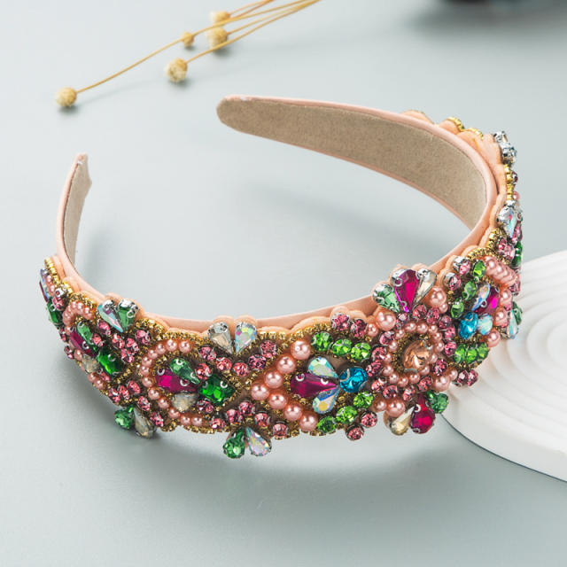 Luxury color glass crystal pearl statement headband