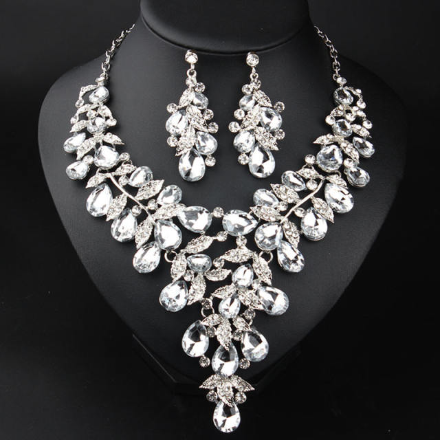 Luxury color glass crystal statement necklace earring set