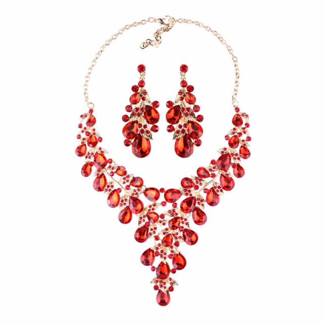 Luxury color glass crystal statement necklace earring set