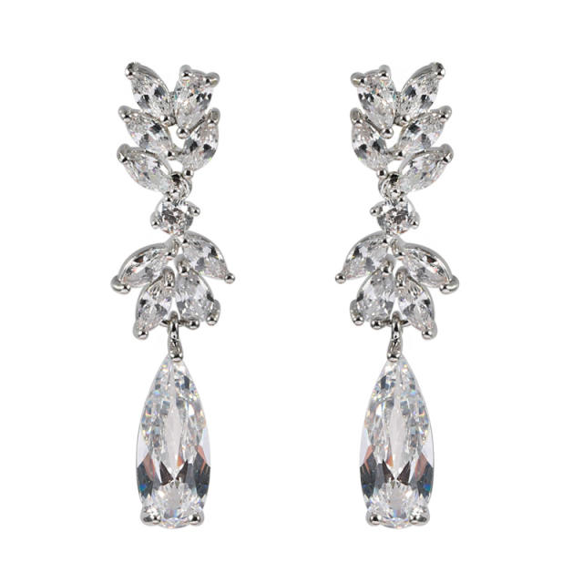 Elegant drop cubic zircon diamond clip on earrings