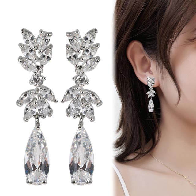 Elegant drop cubic zircon diamond clip on earrings