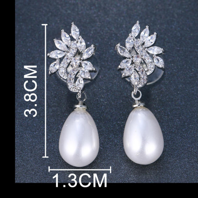 Korean fashion pearl drop cubic zircon diamond earrings