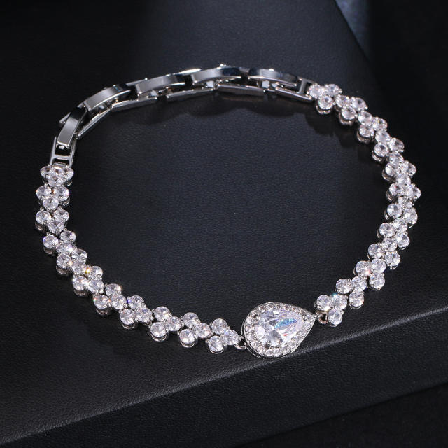 Concise cubic zircon drop shape gold plated copper bracelet