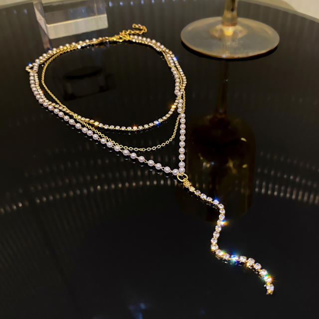 Luxury rhinestone dainty two layer necklace