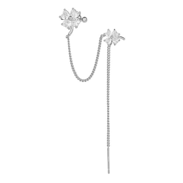 Elegant cubic zircon flower threader earrings