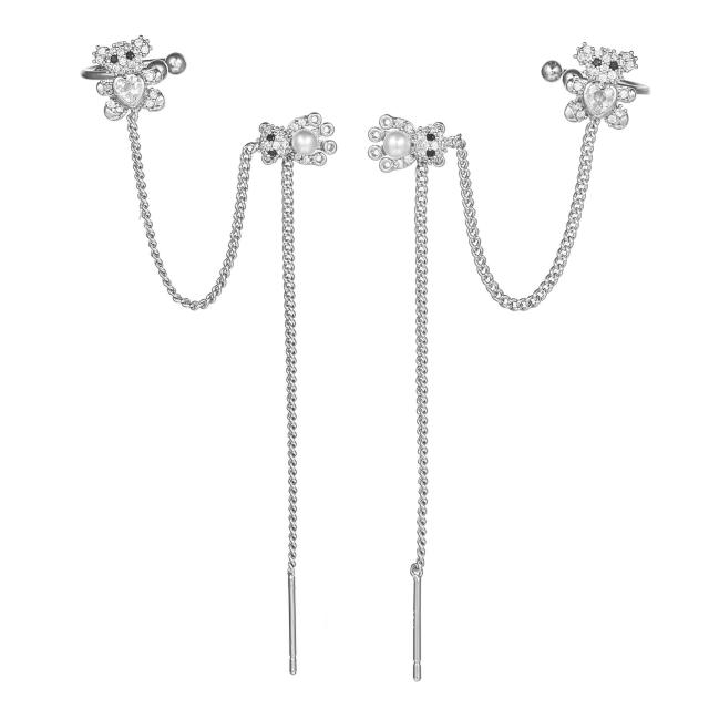 Korean fashion sweet heart bear threader earrings