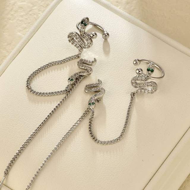 Uniqune rhinestone snake threader earrings