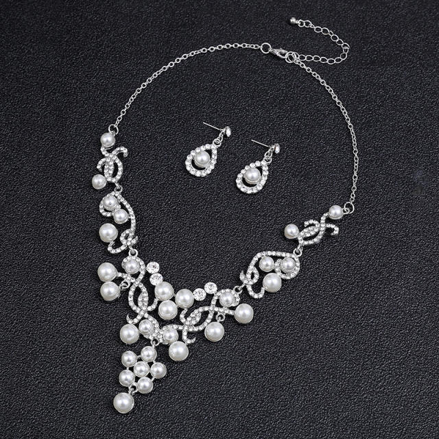 Occident fashion imitation pearl rhinestone necklace set