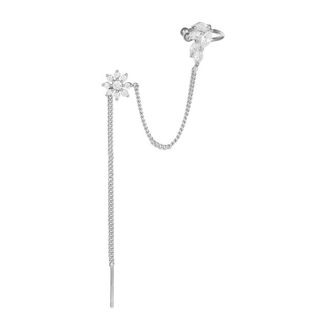 Elegant cubic zircon flower threader earrings