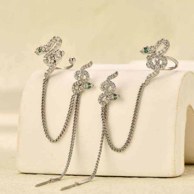 Fashionable rhinestone snake threader earrings