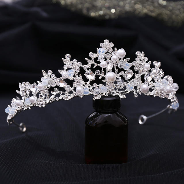 Hanmade cubic zircon pearl wedding crown