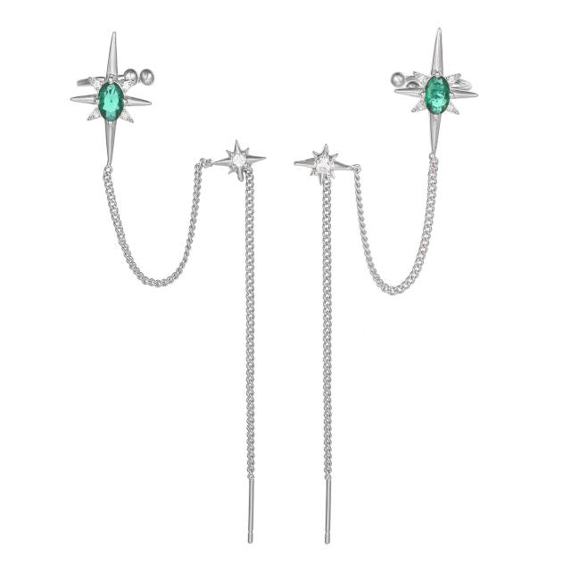Occident fashion personality emerald cubic zircon threader earrings