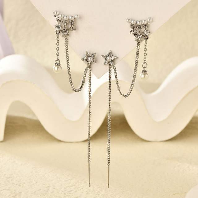 Elegant cubic zircon star threader earrings