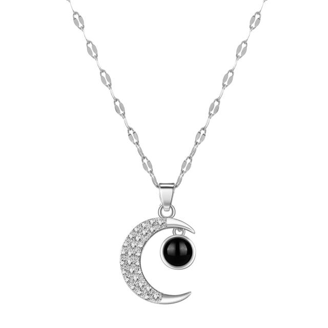 One hundread language i love you moon pendant necklace
