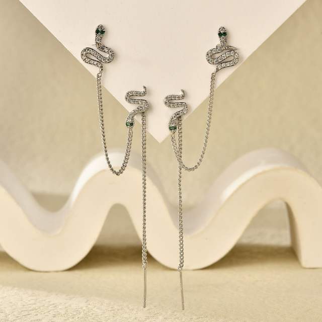 Uniqune rhinestone snake threader earrings