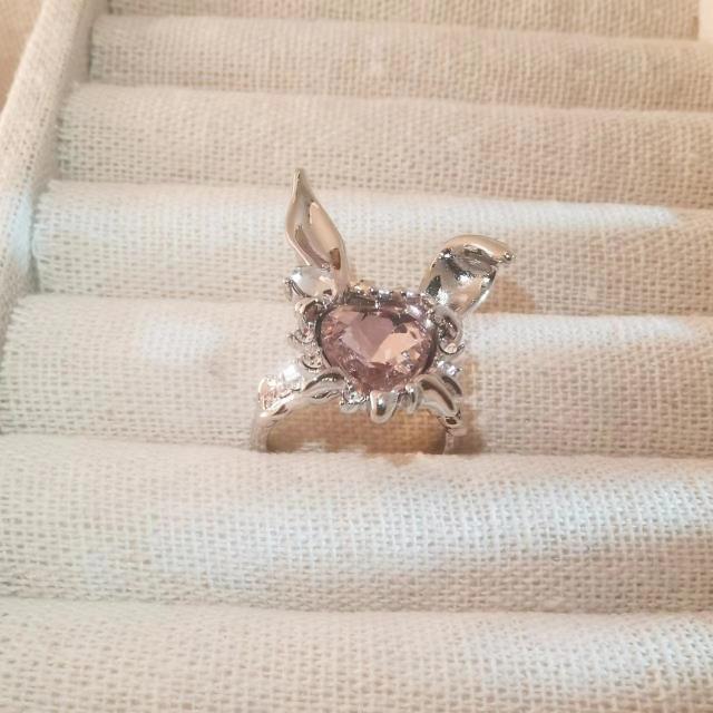 Sweet pink cubic zircon rabbit adjustable rings